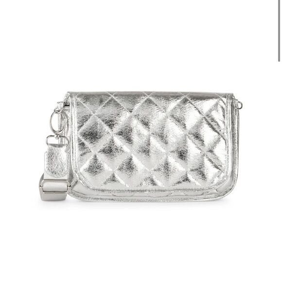 Silver Quilted Crossbody Bag Small Wallet on Chain Card Slots - NWT - Picture 2 of 7